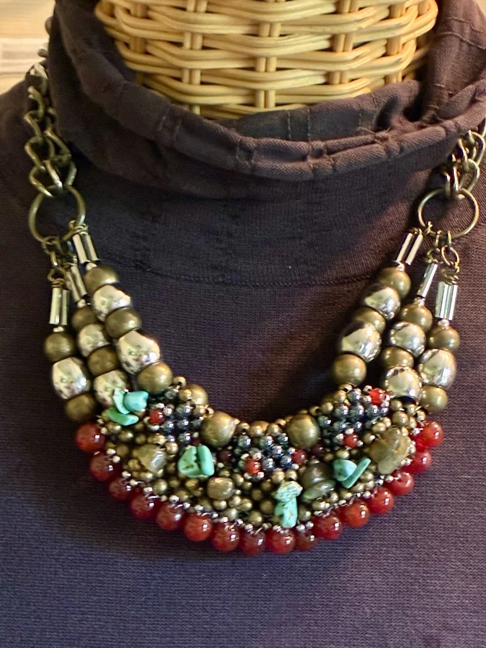 Pam Hiran Anthropologie Gemstones/Brass Beaded Collar Statement Necklace